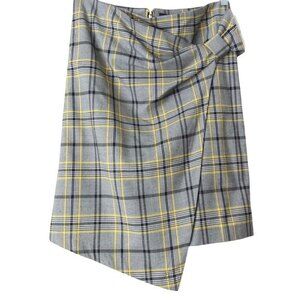 Ellen Tracy Gray Glen Plaid Citrine Asymmetric Skirt